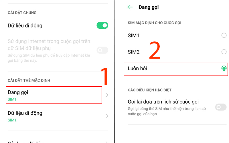 Chọn Luôn hỏi khi gọi